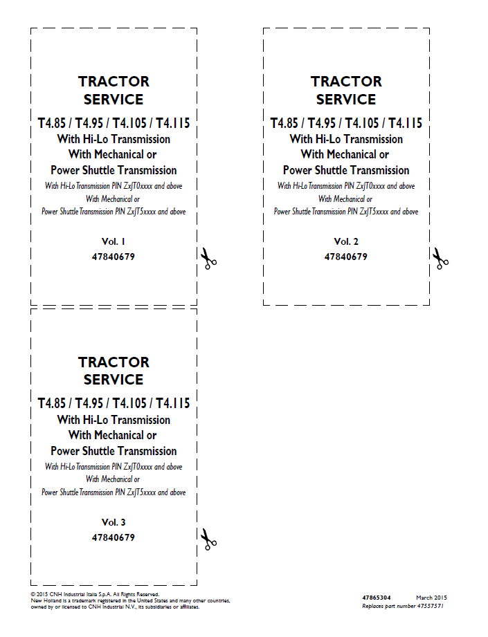 New Holland T4.85 T4.95 T4.105 T4.115 Transmission Service Manual 47865304