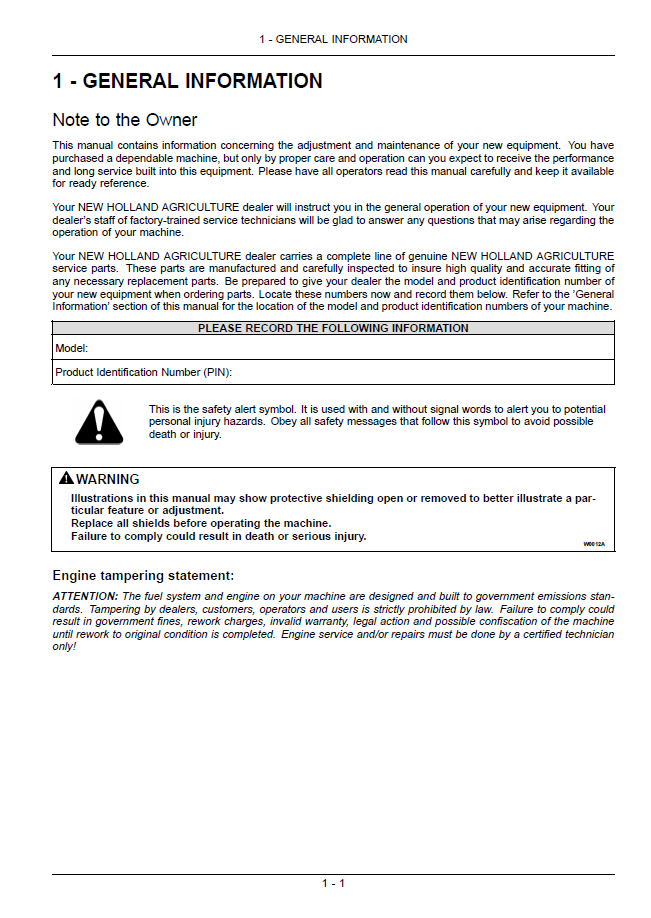 New Holland T4000N Series Vineyard and Orchard Tractor Handbook 47374889 (PDF)