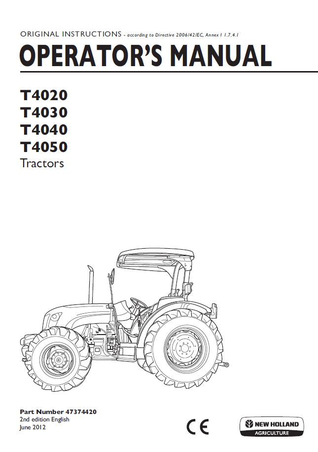 New Holland T4020, T4030, T4040, T4050 Tractor Operator Manual (47374420 PDF)