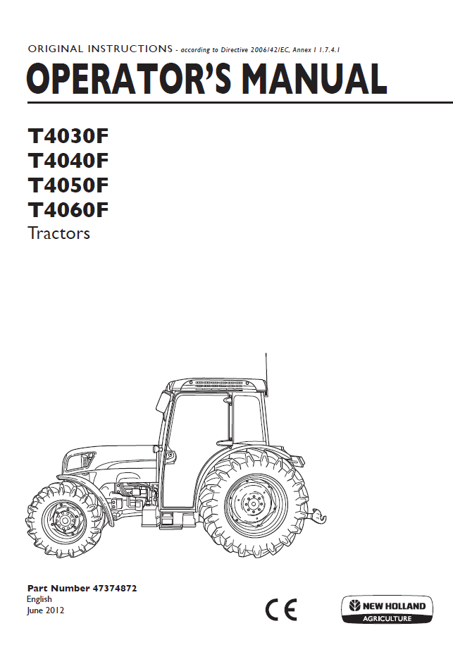 New Holland T4030F, T4040F, T4050F, T4060F Tractor Operator Manual (47374872 PDF)