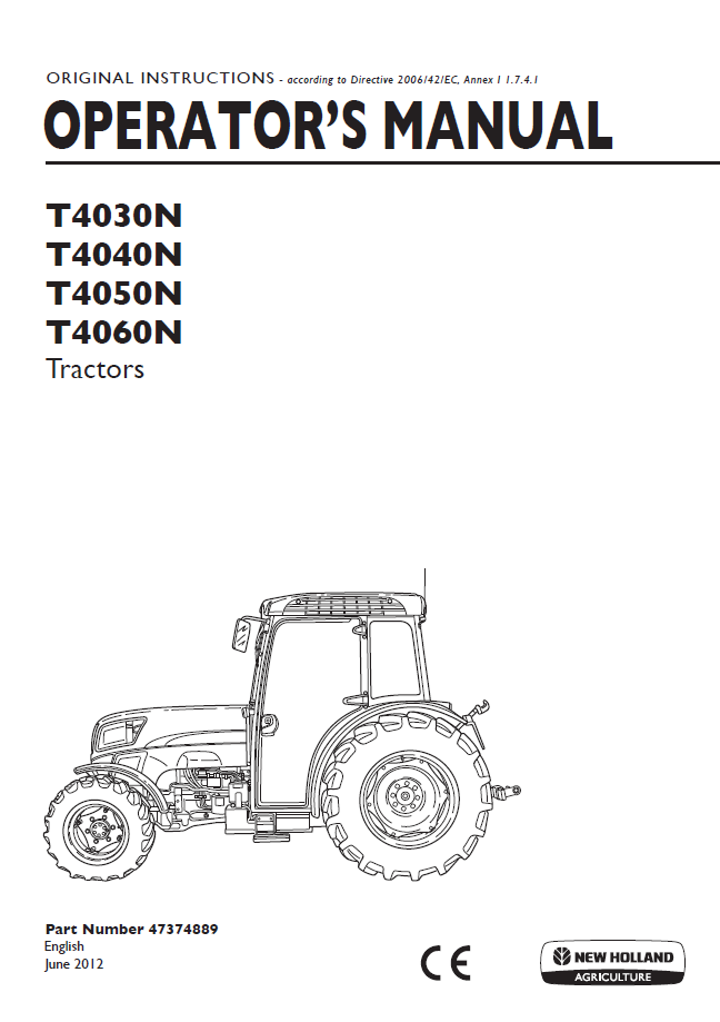 New Holland T4030N, T4040N, T4050N, T4060N Tractor Operator Manual (47374889 PDF)