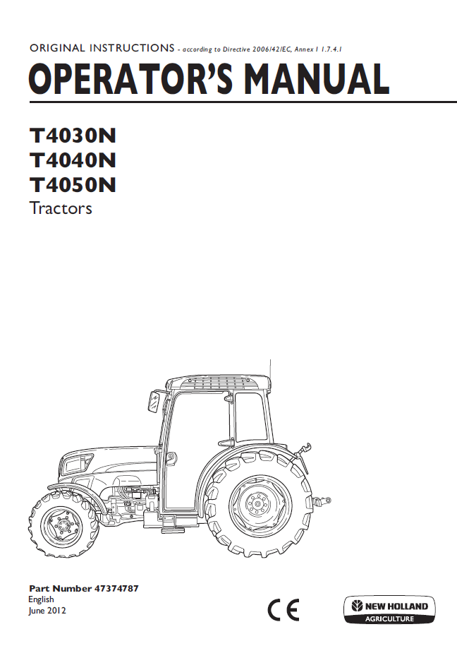 New Holland T4030N, T4040N, T4050N Tractor Operator Manual (47374787 PDF)