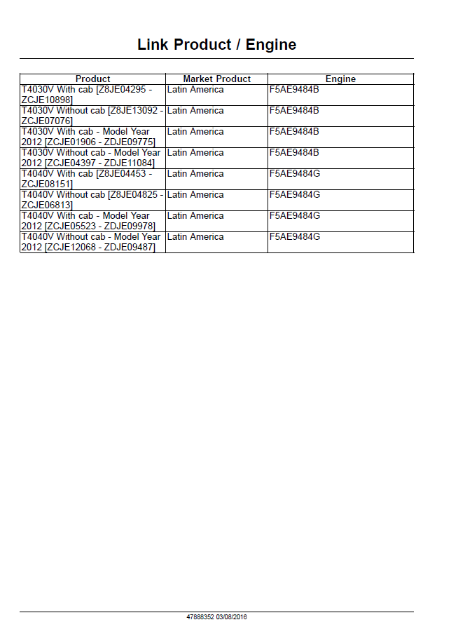 New Holland T4030V, T4040V Service Manual (Publication 47888352)