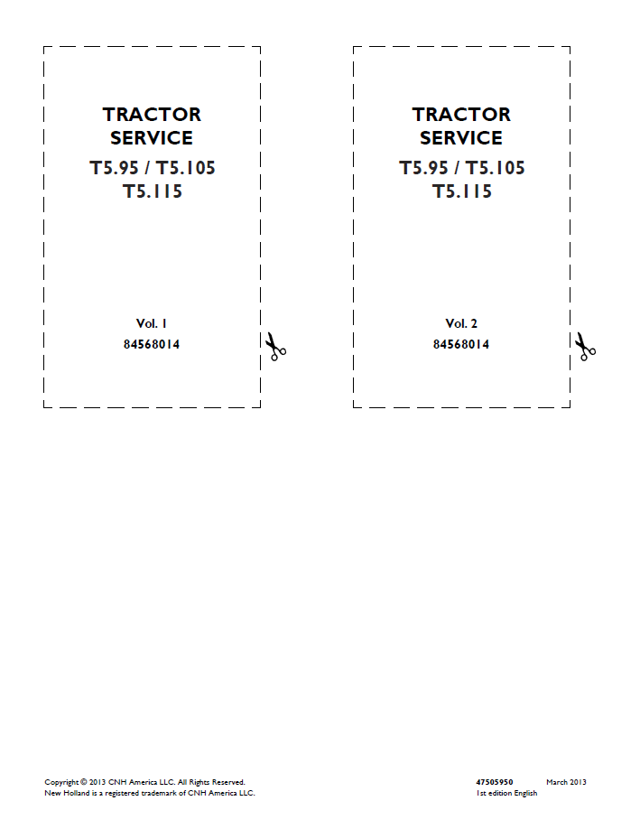 New Holland T5.95 T5.105 T5.115 Tractor Workshop Service Manual (47505950 PDF)
