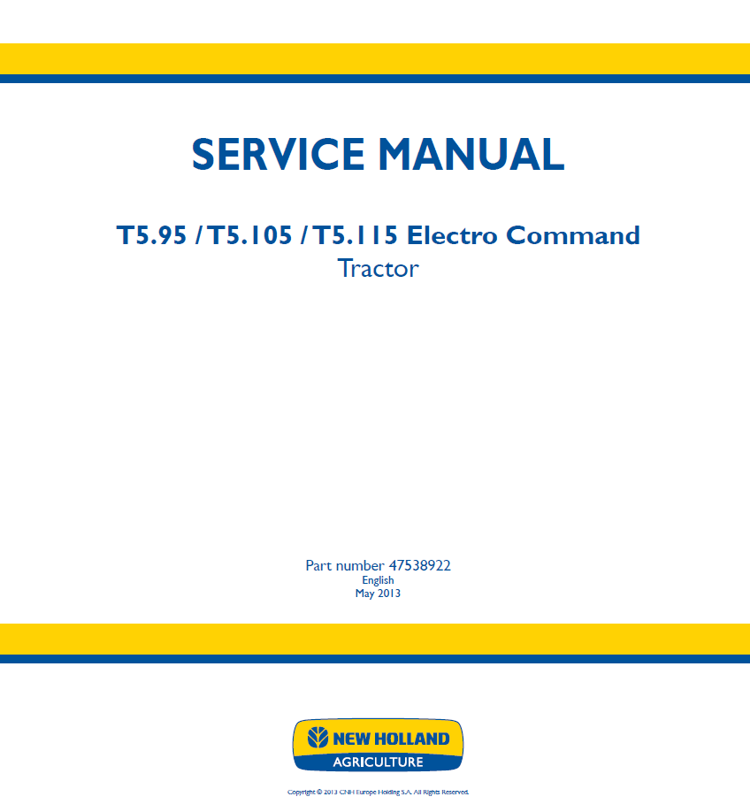 New Holland T5.95 to T5.115 Electro Command Tractor Operator's Manual (47538922 PDF)