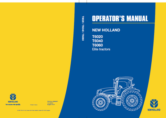 New Holland T6020 T6040 T6060 Elite Tractor Operator Manual PDF
