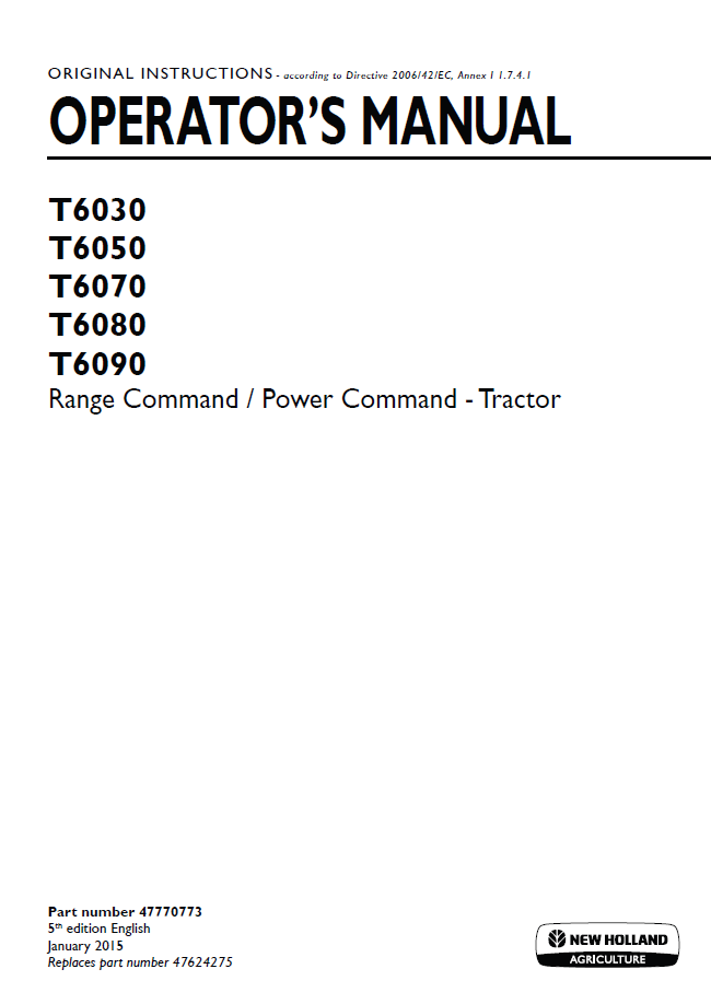 New Holland T6030-T6090 Range/Power Command Operator Manual | 47770773 PDF