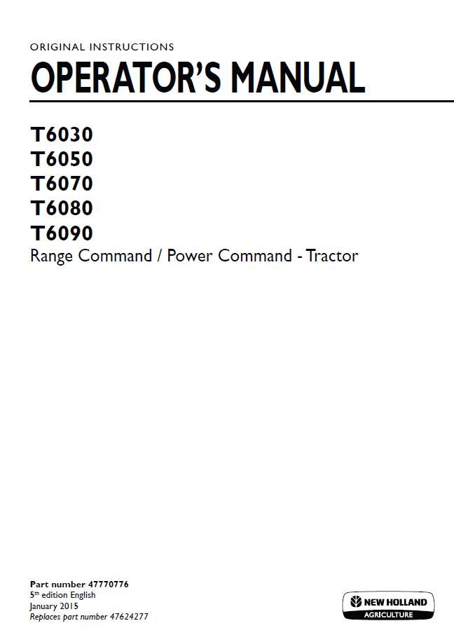 New Holland T6030-T6090 Range/Power Command Operator Manual | 47770776 PDF