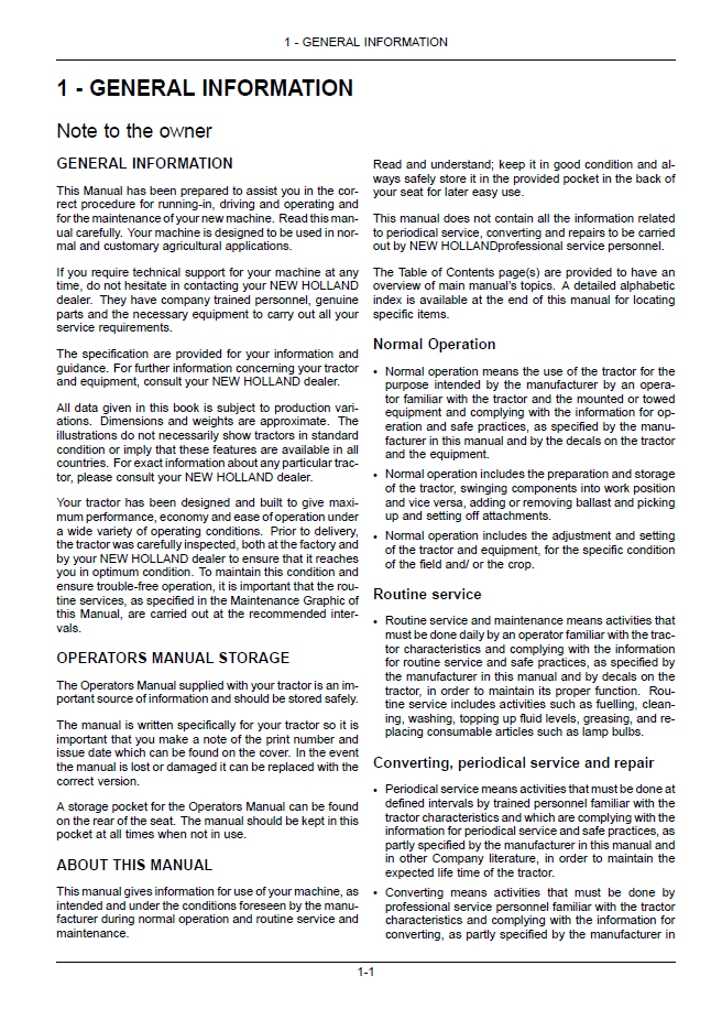 New Holland T7.140 through T7.205 Tractor Handbook 47389976 (PDF)