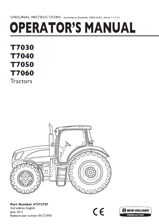 New Holland T7030, T7040, T7050, T7060 Tractor Operator Manual (47372707 PDF)