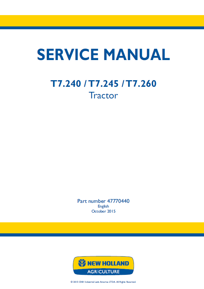 New Holland T7 Series Tractor Workshop Manual | 47770440