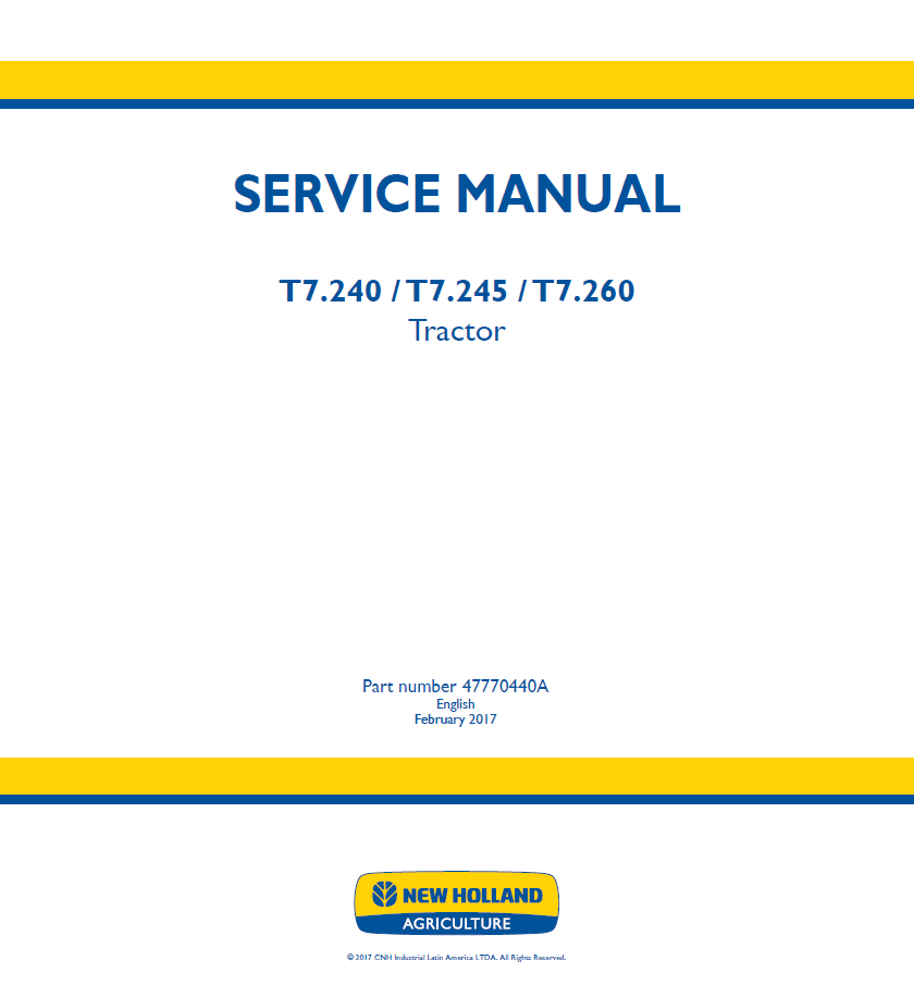 New Holland T7 Series Tractor Workshop Manual | 47770440A