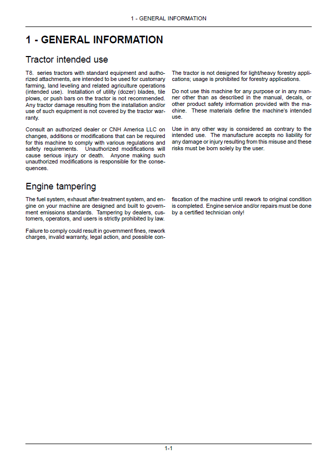New Holland T8.275 through T8.390 High-Horsepower Tractor Handbook 47378604 (PDF)