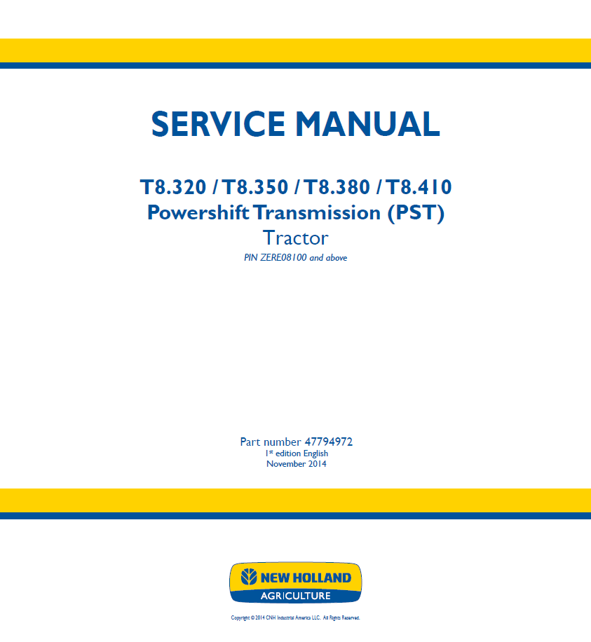 New Holland T8.320-T8.410 Powershift Tractor Service Manual | 47794972 PDF