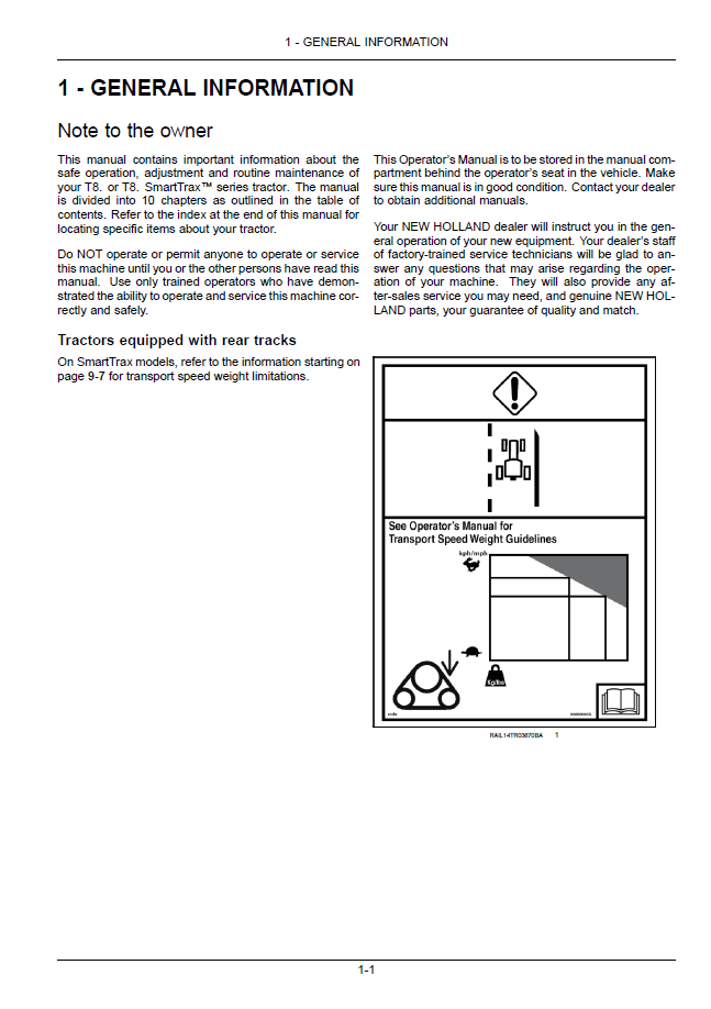 New Holland T8.410 & T8.435 SmartTrax Tractor Handbook 47824598 PDF