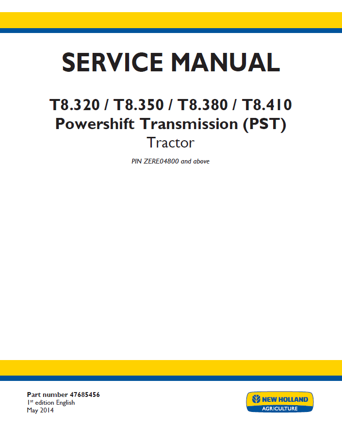 New Holland T8 Powershift Tractor Service Manual (47685456)