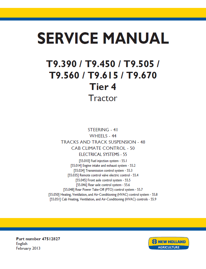 New Holland T9.390-T9.670 Tier 4 Tractor Workshop Service Manual (47512827 PDF)