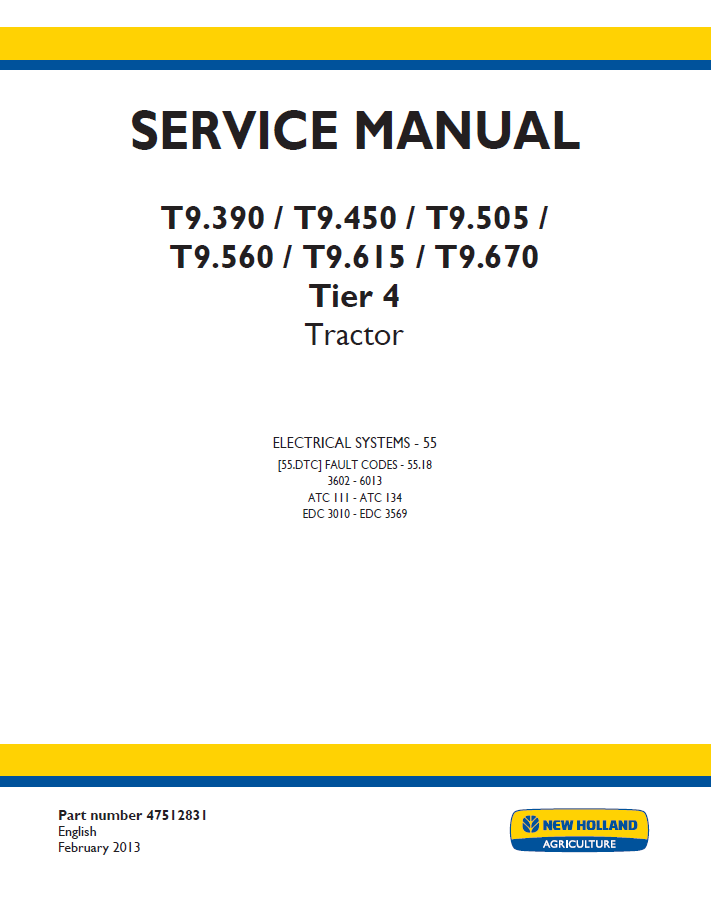 New Holland T9.390-T9.670 Tier 4 Tractor Workshop Service Manual (47512831 PDF)