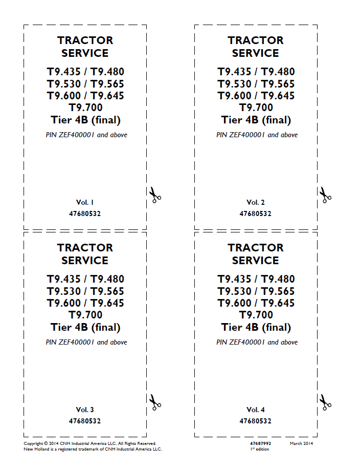 New Holland T9.435–T9.700 Tier 4B Tractor Service Manual (47687992)