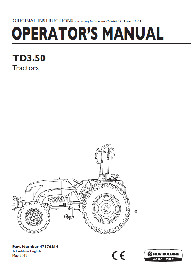 New Holland TD3.50 Tractor Operator Manual (47376814 PDF)