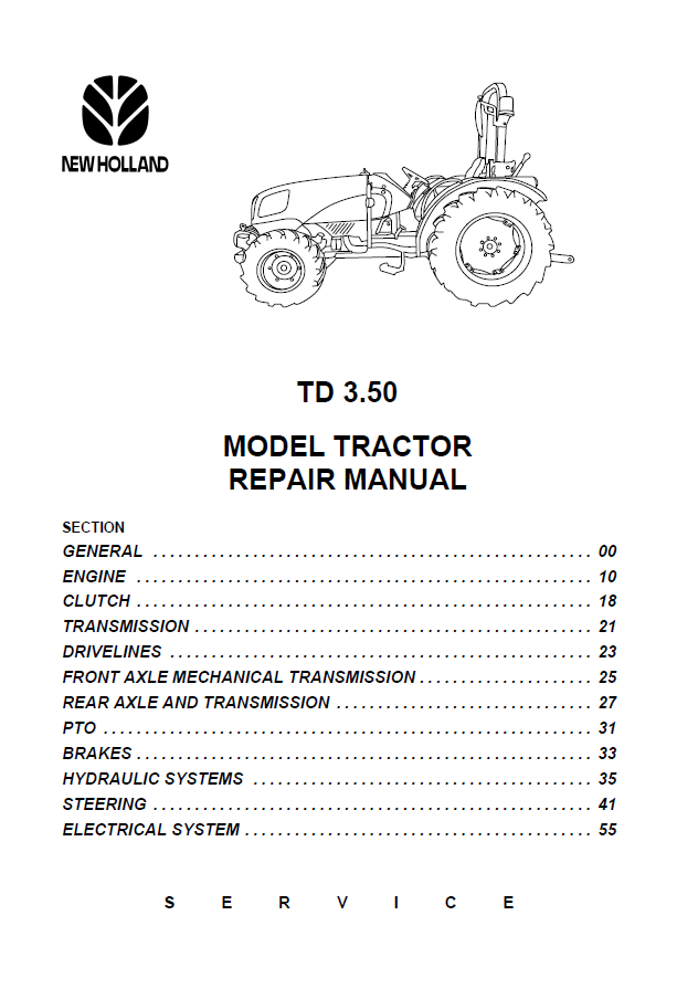 New Holland TD3.50 Tractor Service & Repair Manual – 47840677

