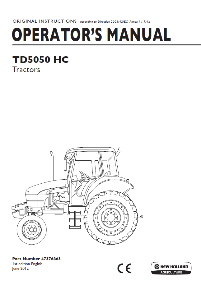 New Holland TD5050 HC Tractor Operator Manual (47376863 PDF)