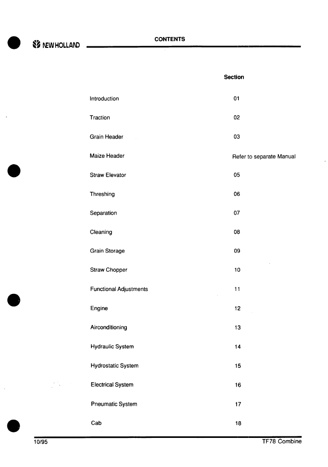 New Holland TF76 TF78 Combine Repair Manual 604.64.016.00 PDF