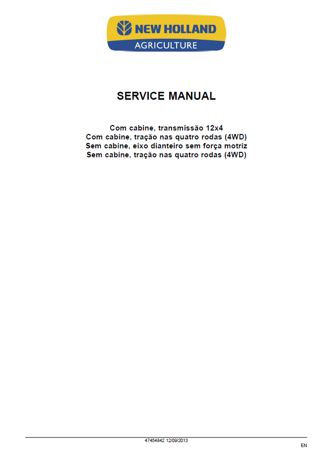New Holland TL60E, TL75E, TL85E, TL95E Tractor Service Manual (47454842 PDF)