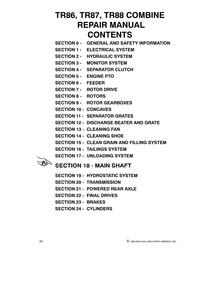 New Holland TR86 TR87 TR88 Combine Workshop Manual 40008618 PDF