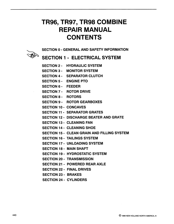 New Holland TR96 TR97 TR98 Combine Service Manual 40009601A PDF