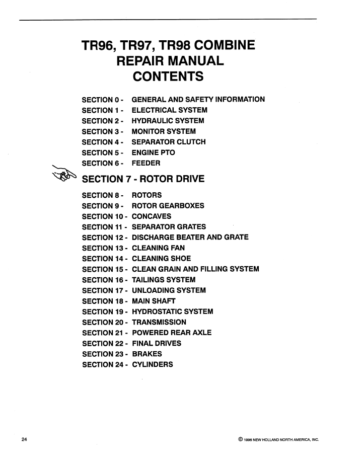New Holland TR96 TR97 TR98 Combine Service Manual 40009607 PDF