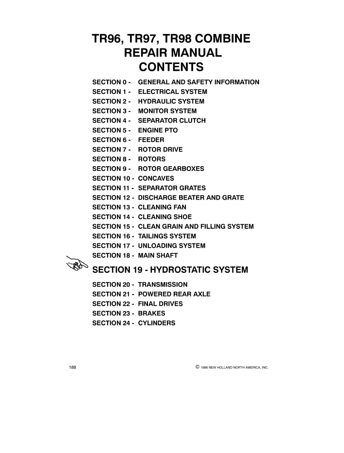 New Holland TR96 TR97 TR98 Combine Service Manual 40009619 PDF