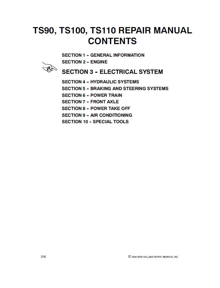 New Holland TS90 TS100 TS110 Electrical System Manual 86617681