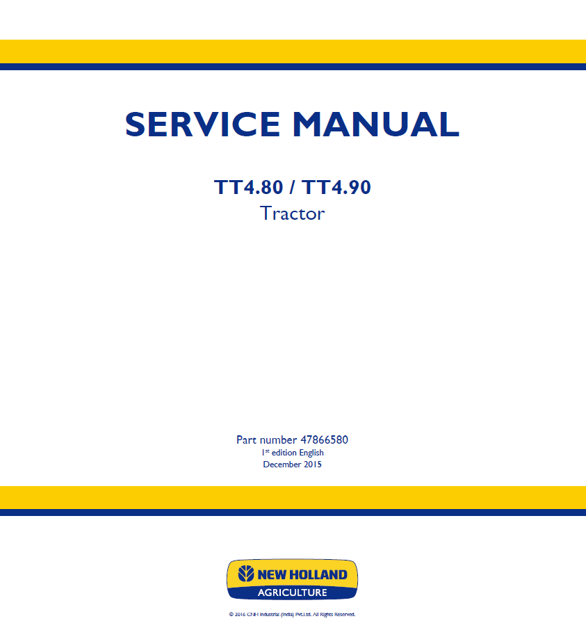 New Holland TT4.80 & TT4.90 Tractor Service Manual (Part No. 47866580)