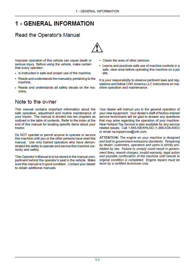 New Holland TV6070 Tractor Owner Handbook [47538609]