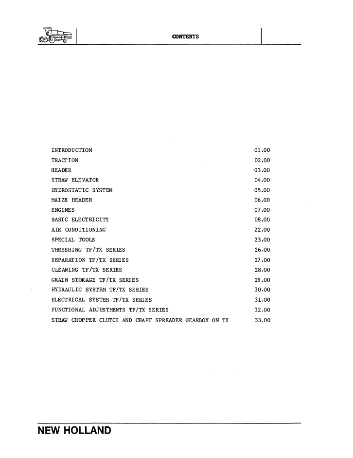 New Holland TX Series Combine Service & Maintenance Manual 40483610