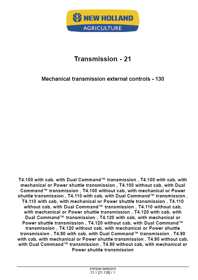 New Holland Tier 4B Tractor Repair and Diagnostic Manual 47899693 PDF