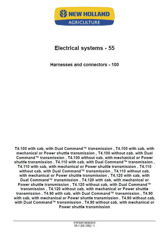 New Holland Tier 4B Tractor Repair and Diagnostic Manual 47899696 PDF