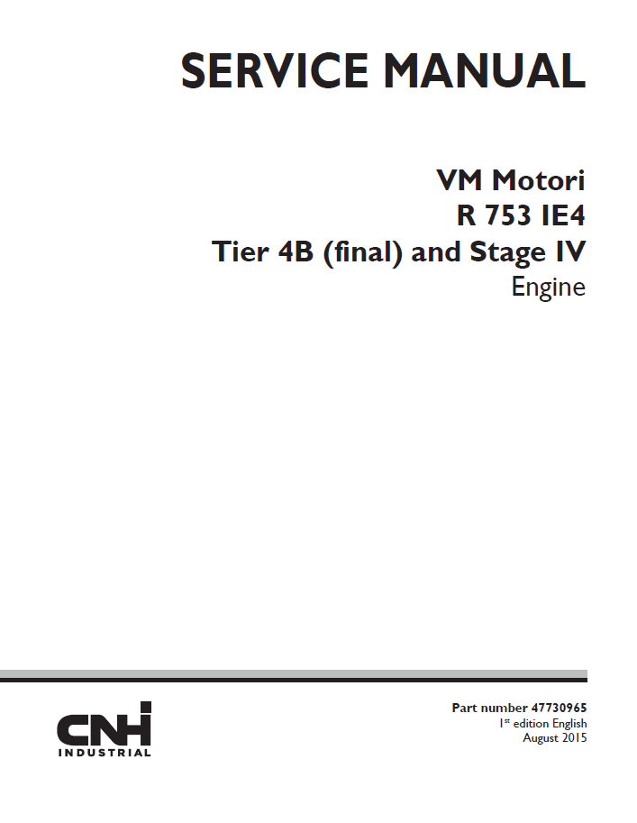 New Holland VM Motori R 753 IE4 Tier 4B Stage IV Engine Service Manual | 47730965