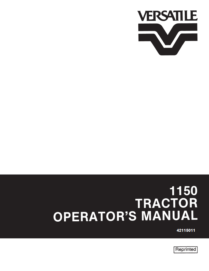 New Holland Versatile 1150 Tractor Operator Manual 42115011 PDF
