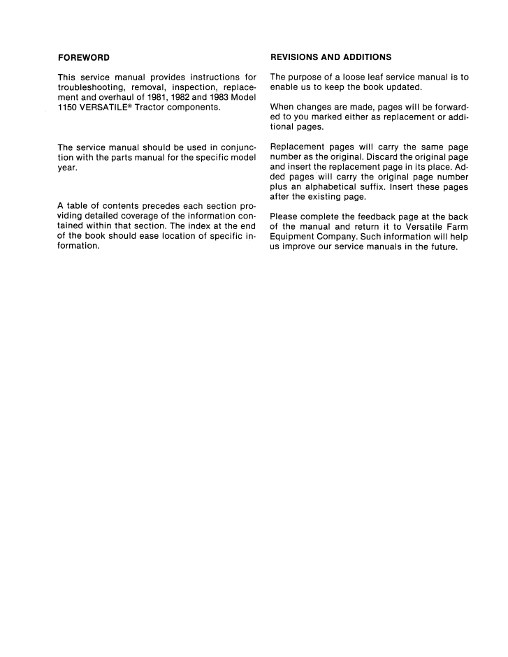 New Holland Versatile 1150 Tractor Repair Manual 40115010 PDF