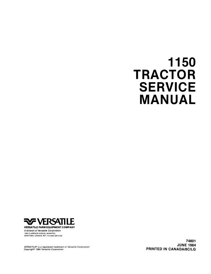 New Holland Versatile 1150 Tractor Workshop Manual 40115010 PDF