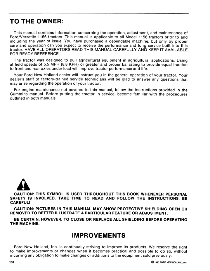 New Holland Versatile 1156 Operator Guide 42115611 PDF