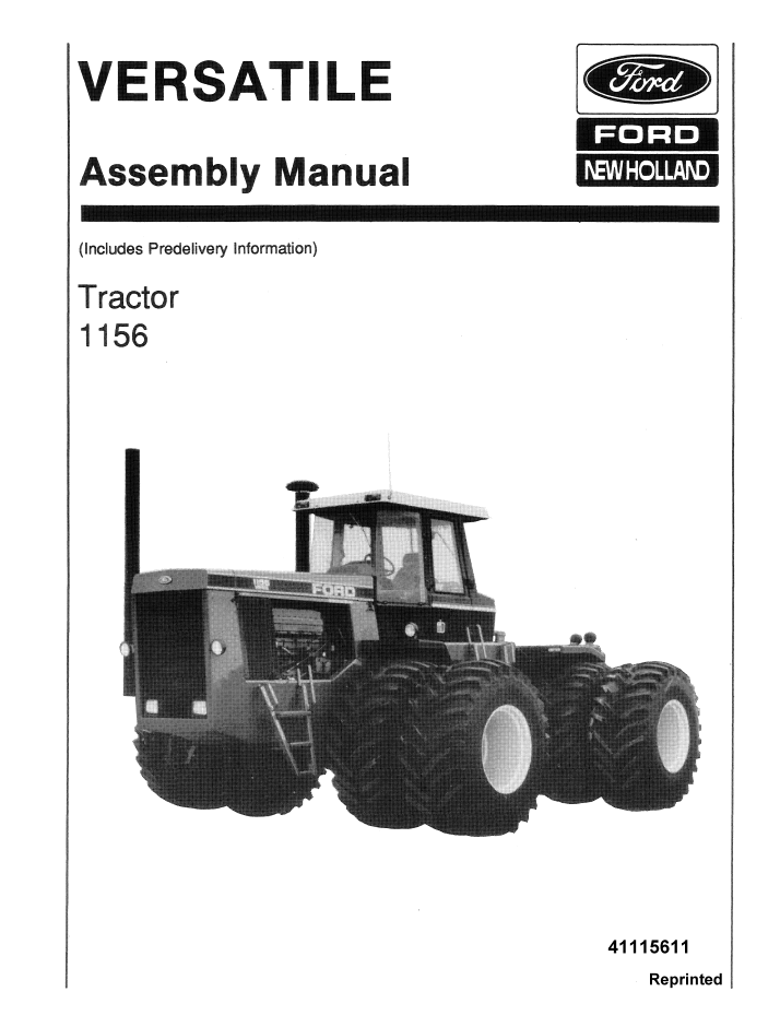 New Holland Versatile 1156 Operator & Maintenance Manual 41115611