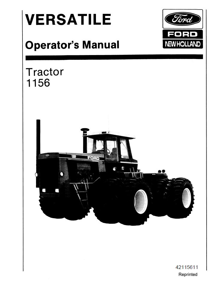 New Holland Versatile 1156 Tractor Operator Manual 42115611 PDF