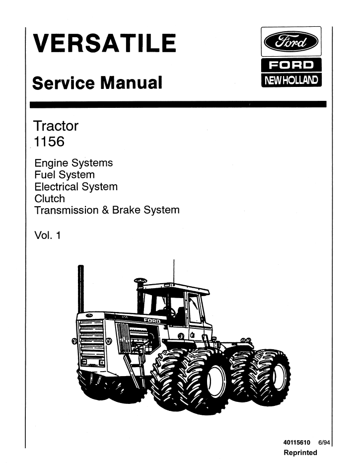 New Holland Versatile 1156 Tractor Service Manual 40115610 PDF