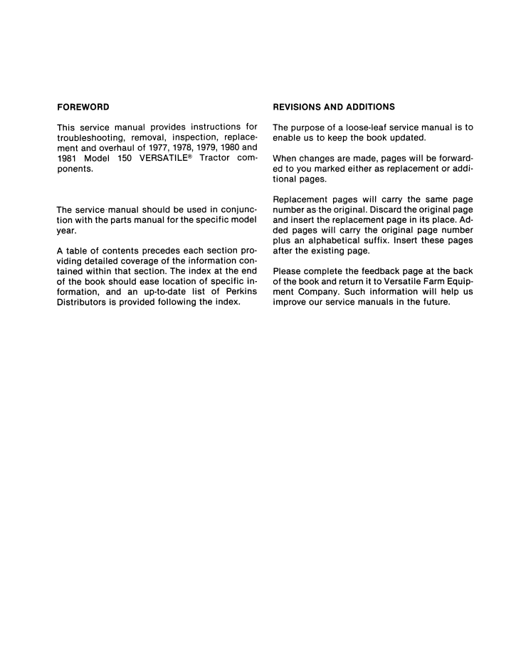 New Holland Versatile 150 160 Tractor Repair Manual 40015011 PDF
