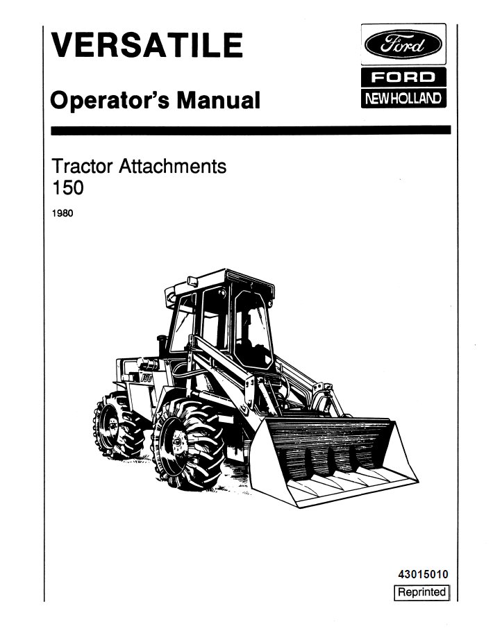 New Holland Versatile 150 Tractor Attachment Operator Manual (43015010 PDF)