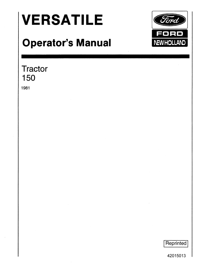 New Holland Versatile 150 Tractor Manual 42015013 PDF