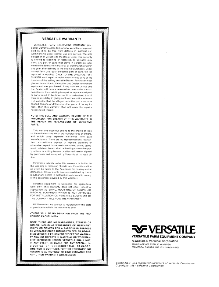 New Holland Versatile 160 Operator Guide & Manual 42016010 PDF